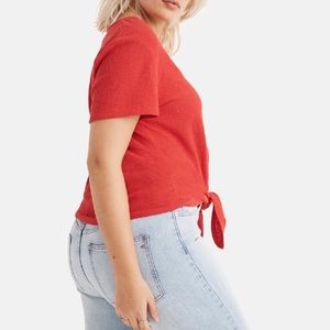 Madewell Deep Red Modern Tie-Front Top